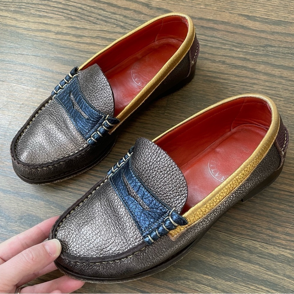 Penelope Chilvers Leather Metallic Patchwork Loafer Shoes EU 37 Made in Spain